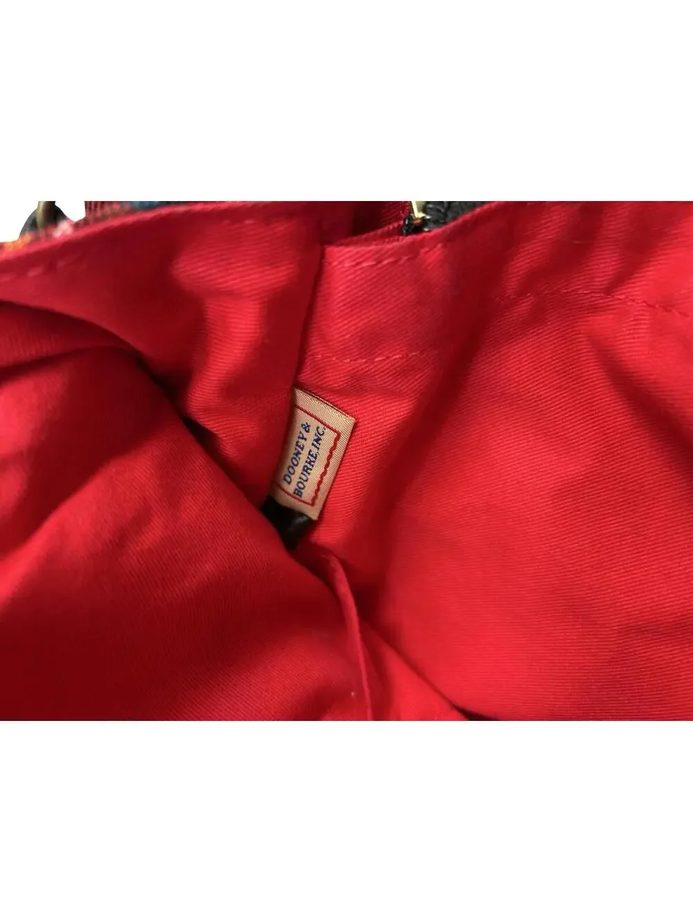 Dooney & Bourke Red Tartan Plaid Tote Bag Leather Trim Brass Duck Charm Large - Picture 6 of 10